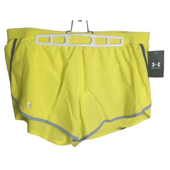 Under Armour heatgear womens yellow running shorts loose high visibility‎ XL - Picture 3 of 5